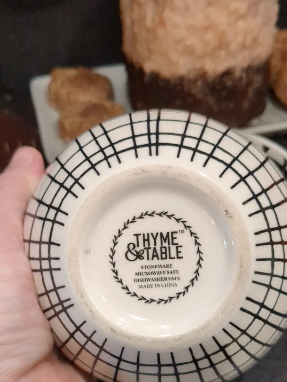 Thyme & Table Black & White Stoneware Bowls - Set of 2 Geometric Gold Rim